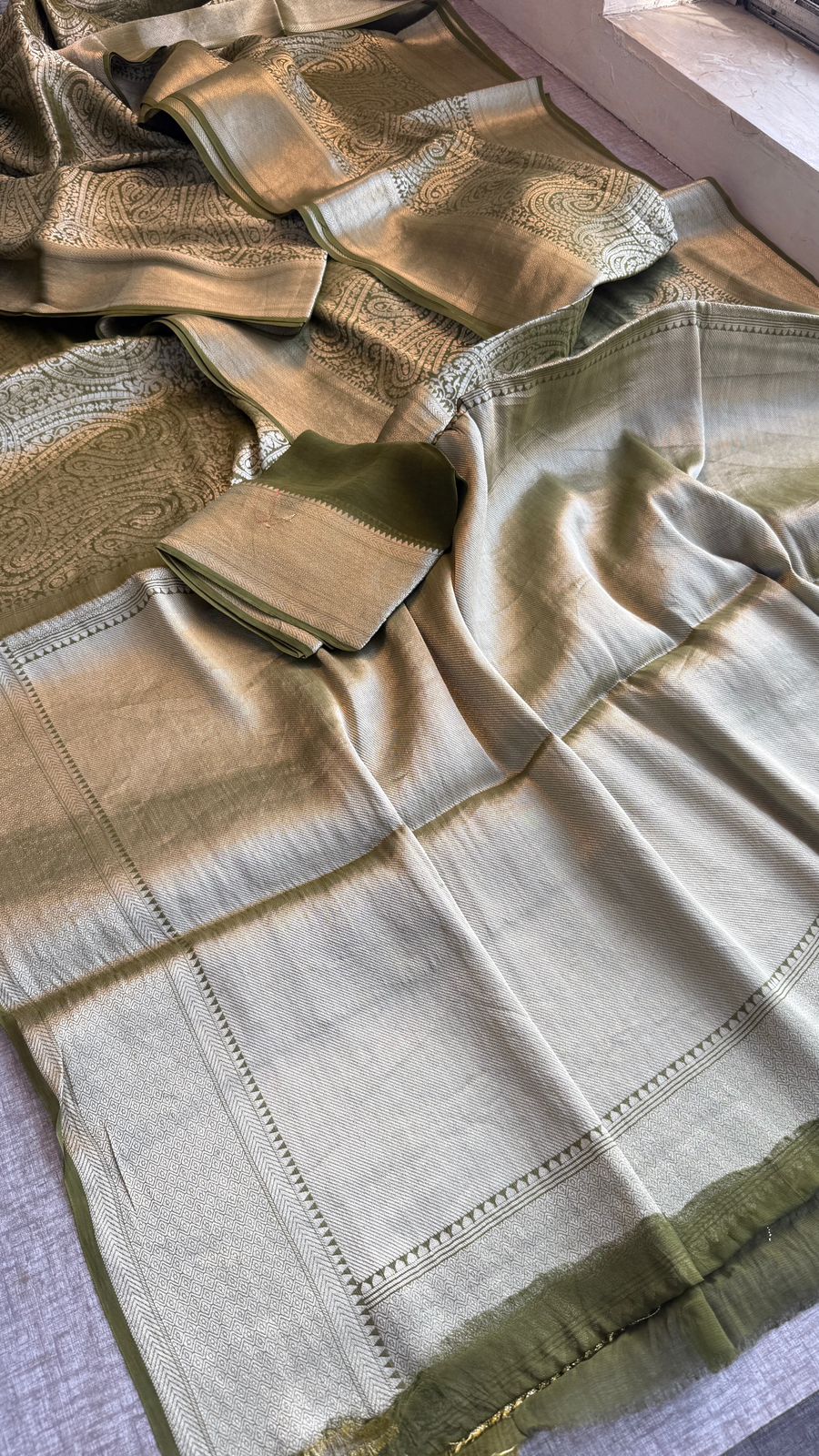 Zari Golden Weaving On Khaddi Georgette Banarasi · 20 Artisan Hours of work · The Zari Edit