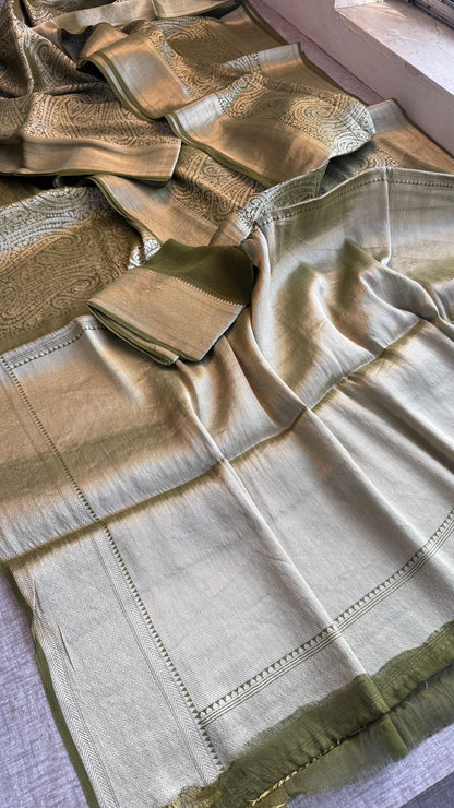 Zari Golden Weaving On Khaddi Georgette Banarasi · 20 Artisan Hours of work · The Zari Edit