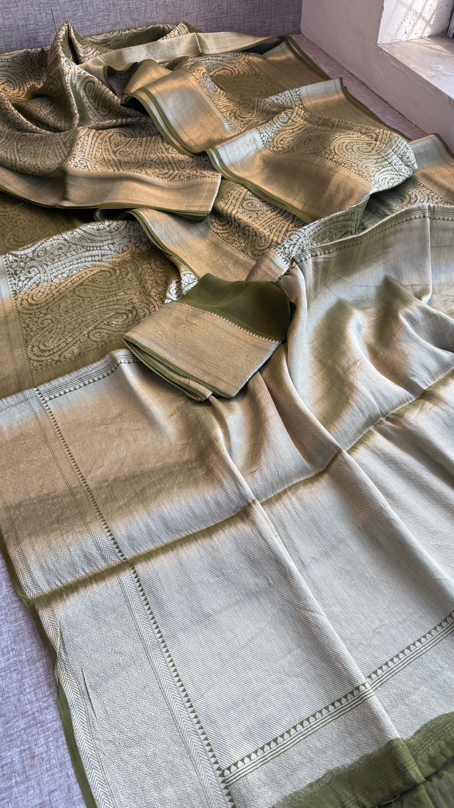 Zari Golden Weaving On Khaddi Georgette Banarasi · 20 Artisan Hours of work · The Zari Edit