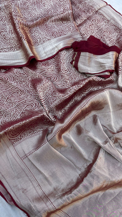 Zari Golden Weaving On Khaddi Georgette Banarasi · 20 Artisan Hours of work · The Zari Edit
