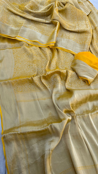 Zari Golden Weaving On Khaddi Georgette Banarasi · 20 Artisan Hours of work · The Zari Edit