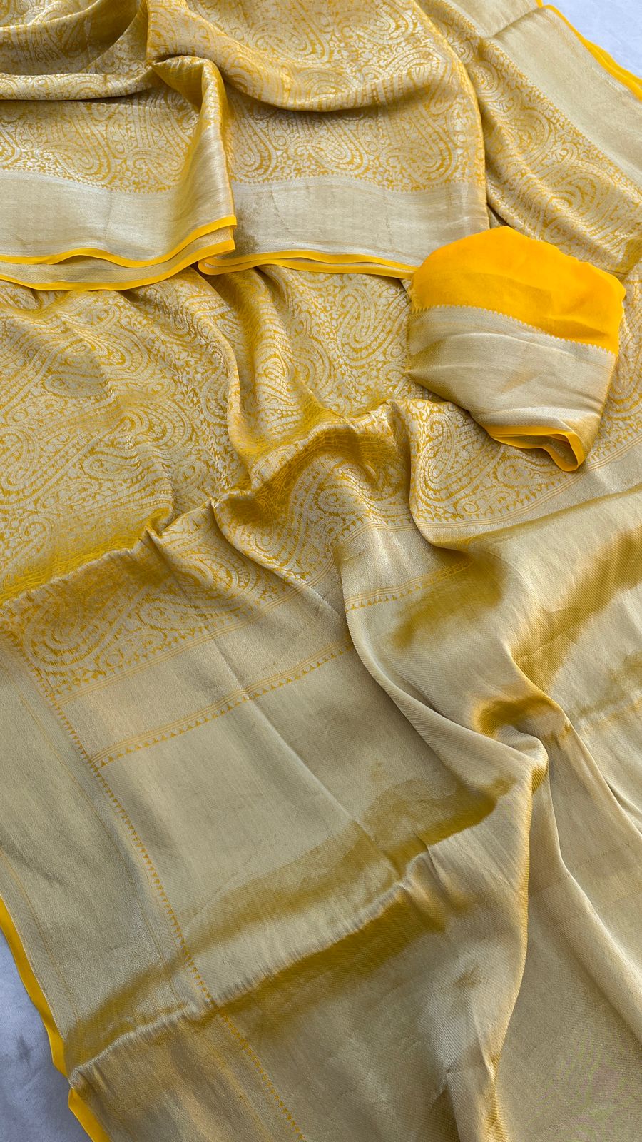 Zari Golden Weaving On Khaddi Georgette Banarasi · 20 Artisan Hours of work · The Zari Edit