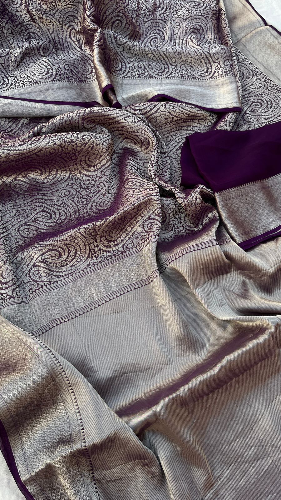 Zari Golden Weaving On Khaddi Georgette Banarasi · 20 Artisan Hours of work · The Zari Edit