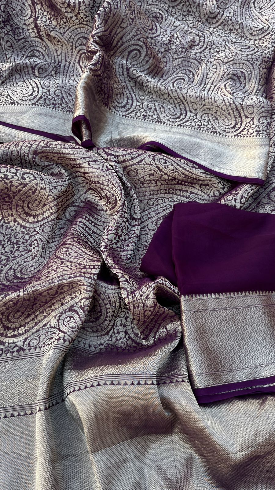 Zari Golden Weaving On Khaddi Georgette Banarasi · 20 Artisan Hours of work · The Zari Edit