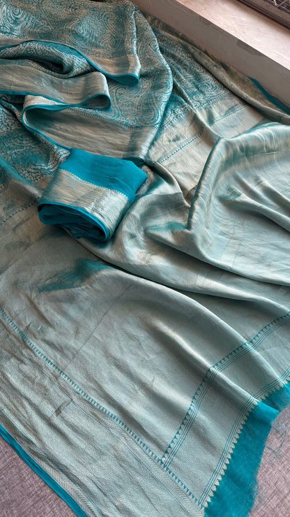 Zari Golden Weaving On Khaddi Georgette Banarasi · 20 Artisan Hours of work · The Zari Edit