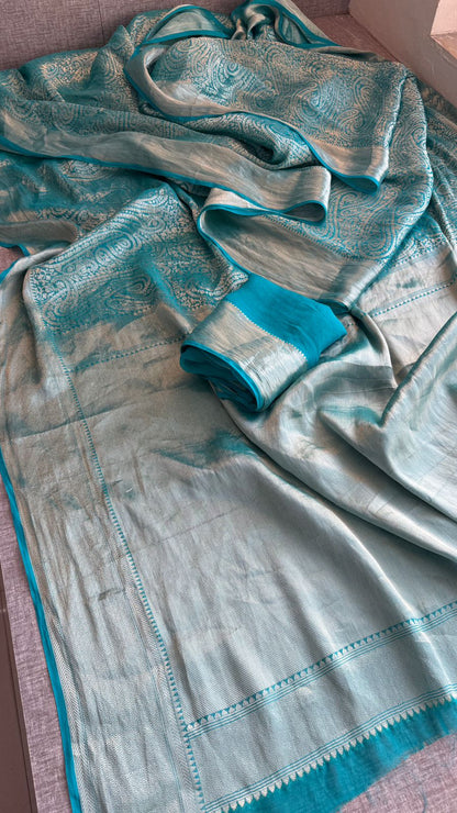 Zari Golden Weaving On Khaddi Georgette Banarasi · 20 Artisan Hours of work · The Zari Edit