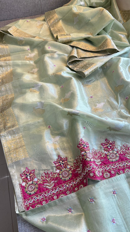 Zardozi Zarkan And Pearl On Tissue Silk Banarasi · 72 Artisan Hours of work · The Sunehri Edit