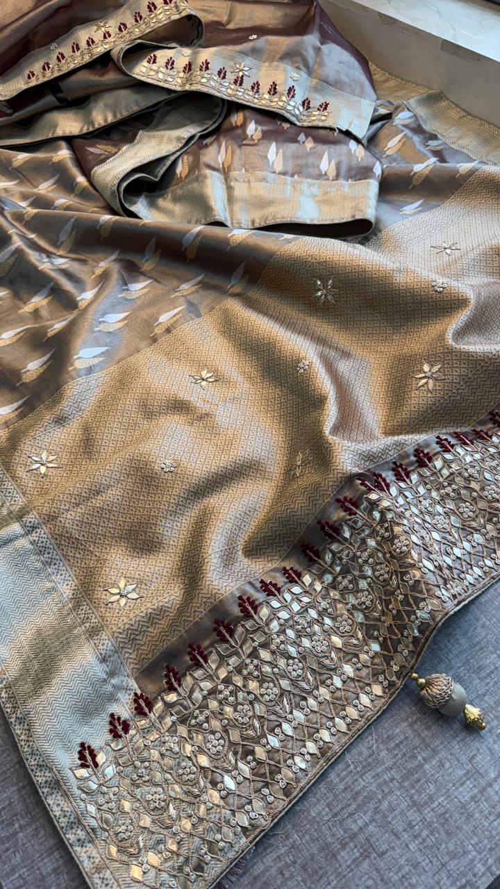 Zardozi Gotta Patti And Pearl On Tissue Silk Banarasi · 64 Artisan Hours of work · The Jashn Edit