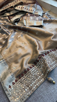 Elegant Tissue Silk Banarasi Saree With Handcrafted Zardozi Gotapatti Pearl Border Detailing