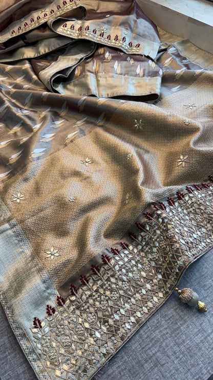 Zardozi Gotta Patti And Pearl On Tissue Silk Banarasi · 64 Artisan Hours of work · The Jashn Edit
