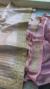 Elegant Tissue Silk Banarasi Saree With Handcrafted Zardozi Gotapatti Pearl Detailing