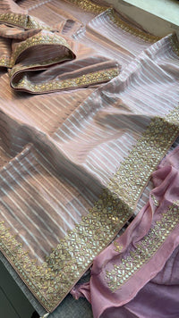 Elegant Tissue Silk Banarasi Saree With Handcrafted Zardozi Gotapatti Pearl Detailing