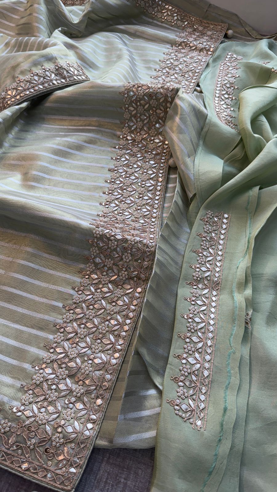 Elegant Tissue Silk Banarasi Saree With Handcrafted Zardozi Gotapatti Pearl Detailing