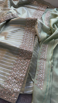 Elegant Tissue Silk Banarasi Saree With Handcrafted Zardozi Gotapatti Pearl Detailing