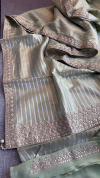 Elegant Tissue Silk Banarasi Saree With Handcrafted Zardozi Gotapatti Pearl Detailing