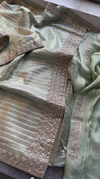 Zardozi Gotta Patti And Pearl On Tissue Silk Banarasi · 60 Artisan Hours of work · The Mehfil Edit