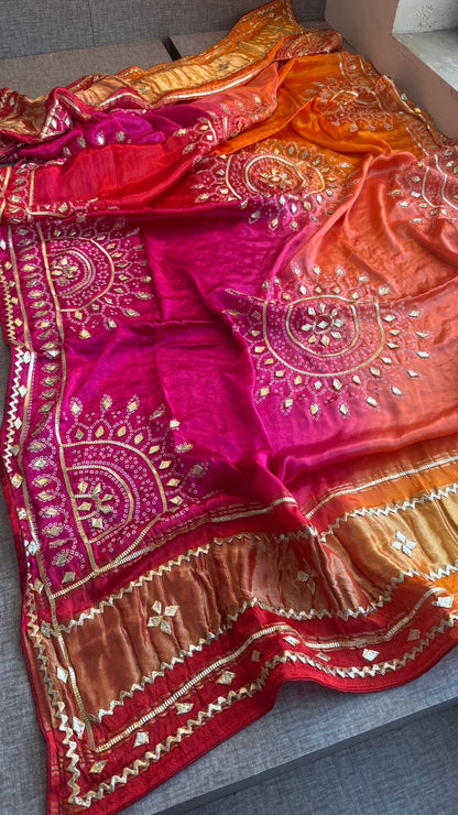 Royal Mandala Gajji Silk Dupatta With Sikhiya Gota Patti Work
