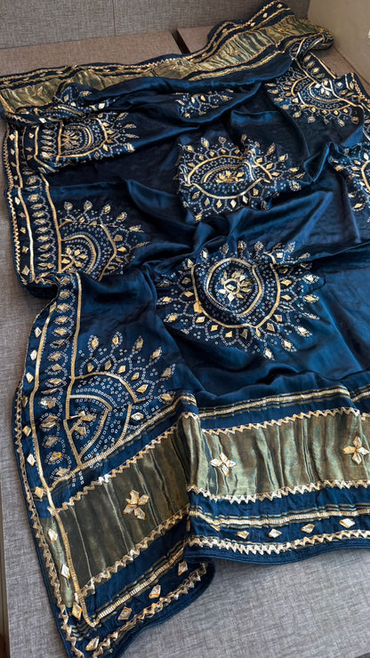 Royal Mandala Gajji Silk Dupatta With Sikhiya Gota Patti Work