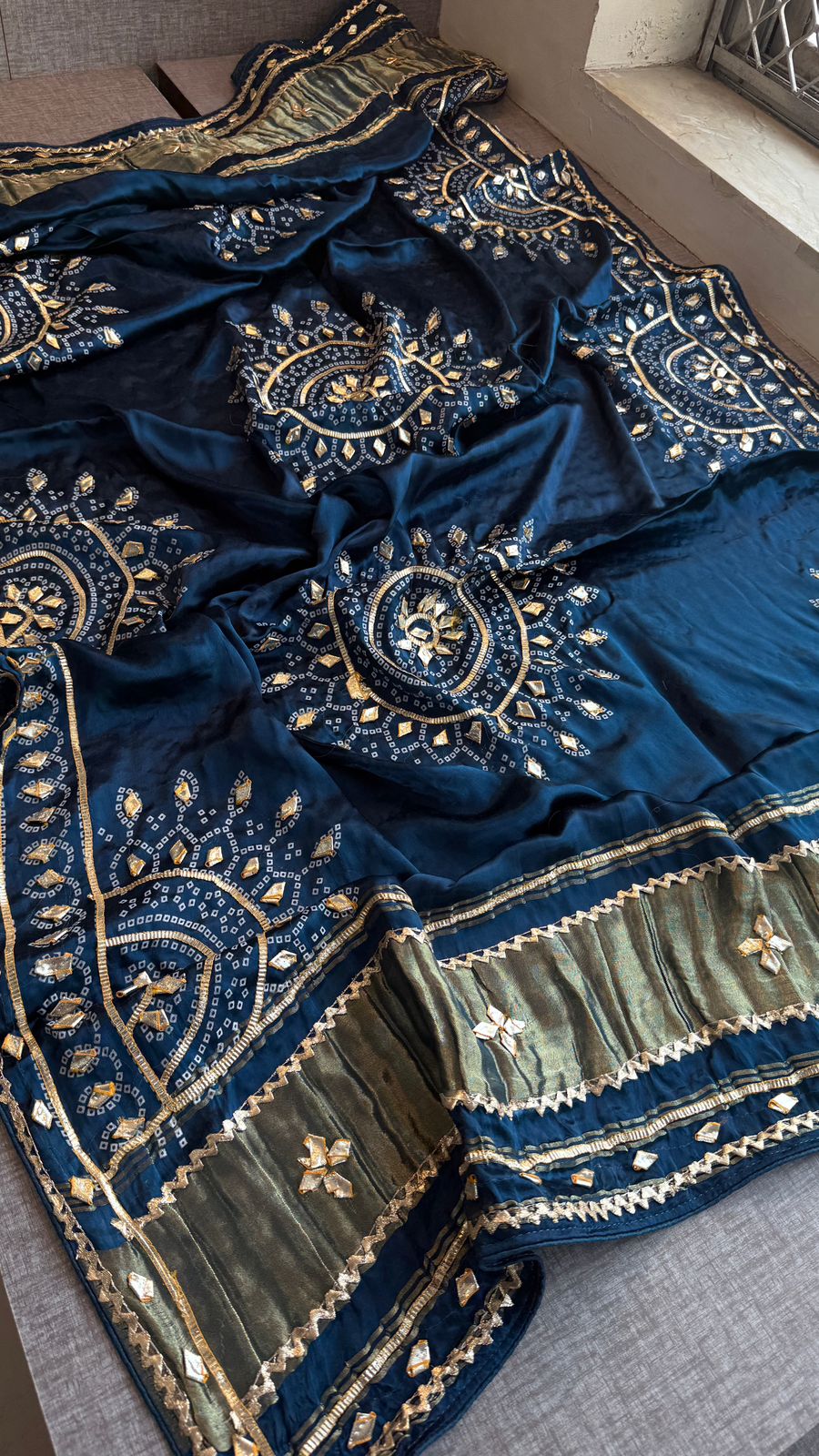 Royal Mandala Gajji Silk Dupatta With Sikhiya Gota Patti Work