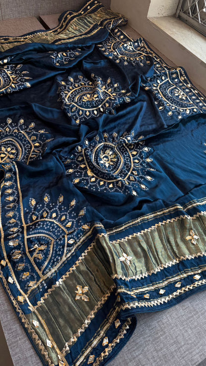 Royal Mandala Gajji Silk Dupatta With Sikhiya Gota Patti Work