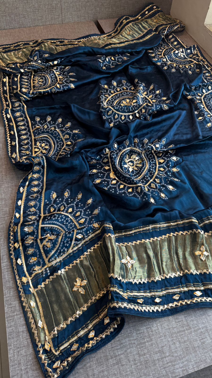 Royal Mandala Gajji Silk Dupatta With Sikhiya Gota Patti Work