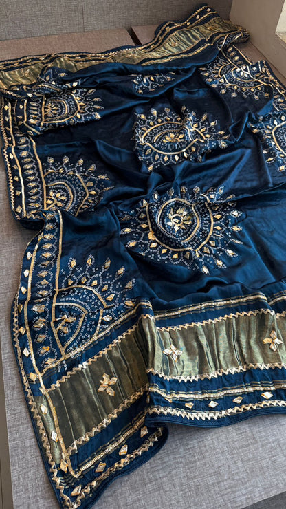 Royal Mandala Gajji Silk Dupatta With Sikhiya Gota Patti Work