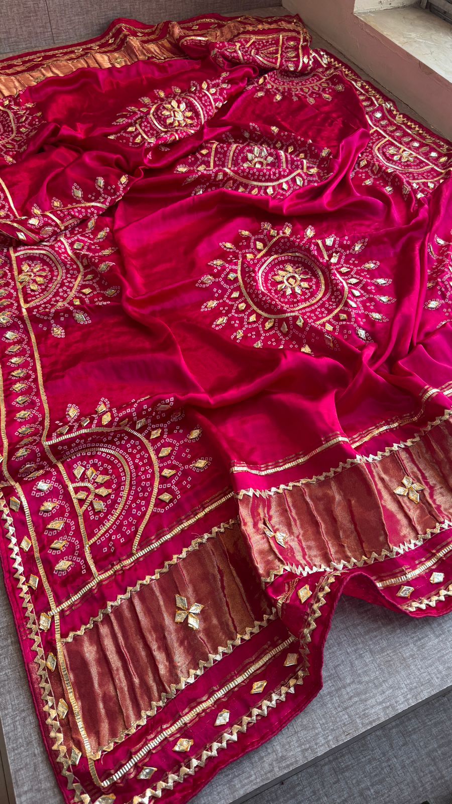 Royal Mandala Gajji Silk Dupatta With Sikhiya Gota Patti Work