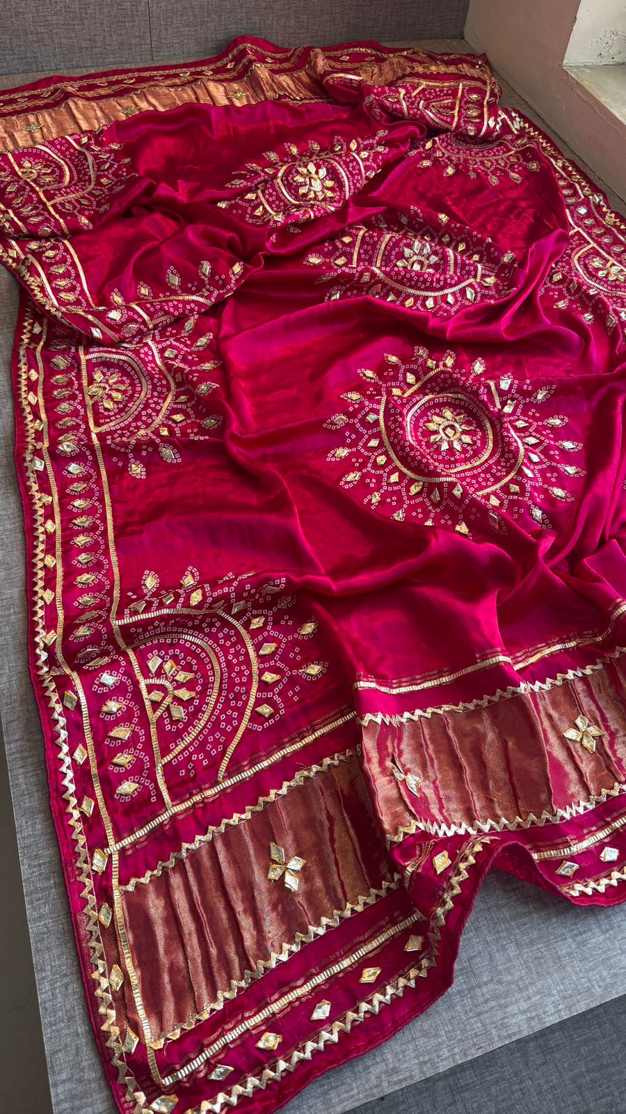 Royal Mandala Gajji Silk Dupatta With Sikhiya Gota Patti Work