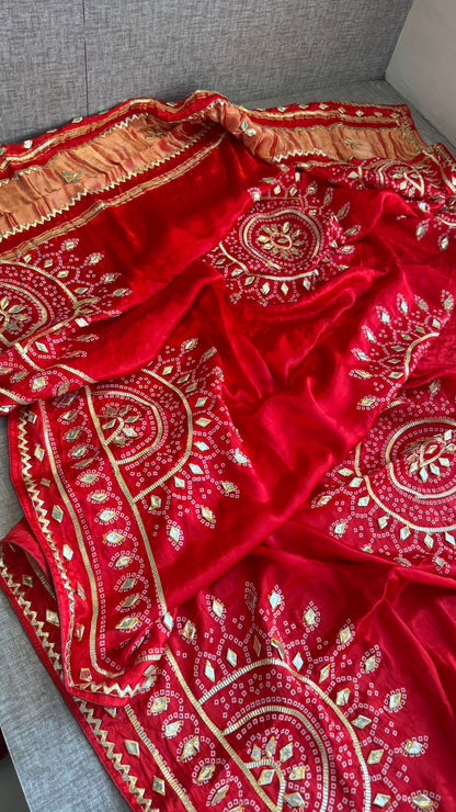 Royal Mandala Gajji Silk Dupatta With Sikhiya Gota Patti Work