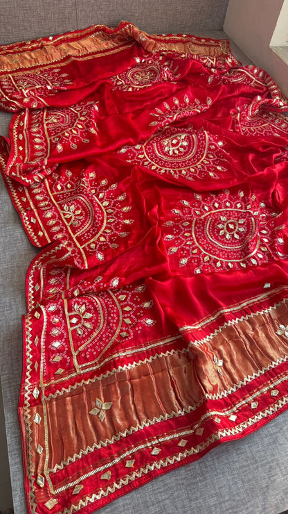 Royal Mandala Gajji Silk Dupatta With Sikhiya Gota Patti Work