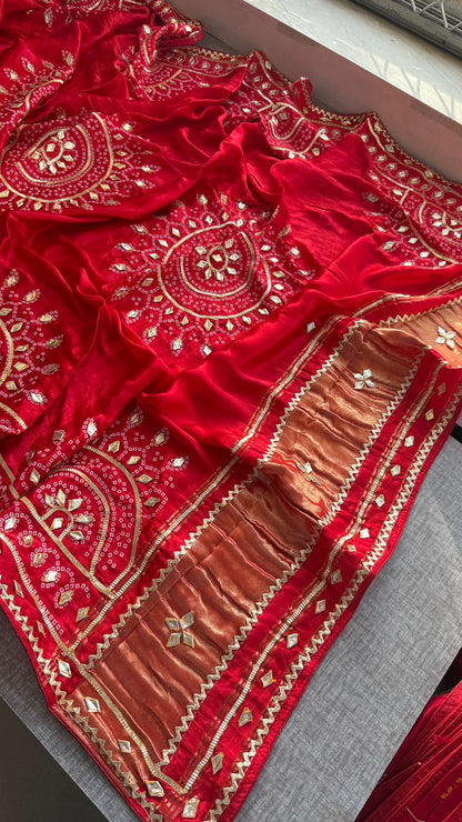 Royal Mandala Gajji Silk Dupatta With Sikhiya Gota Patti Work