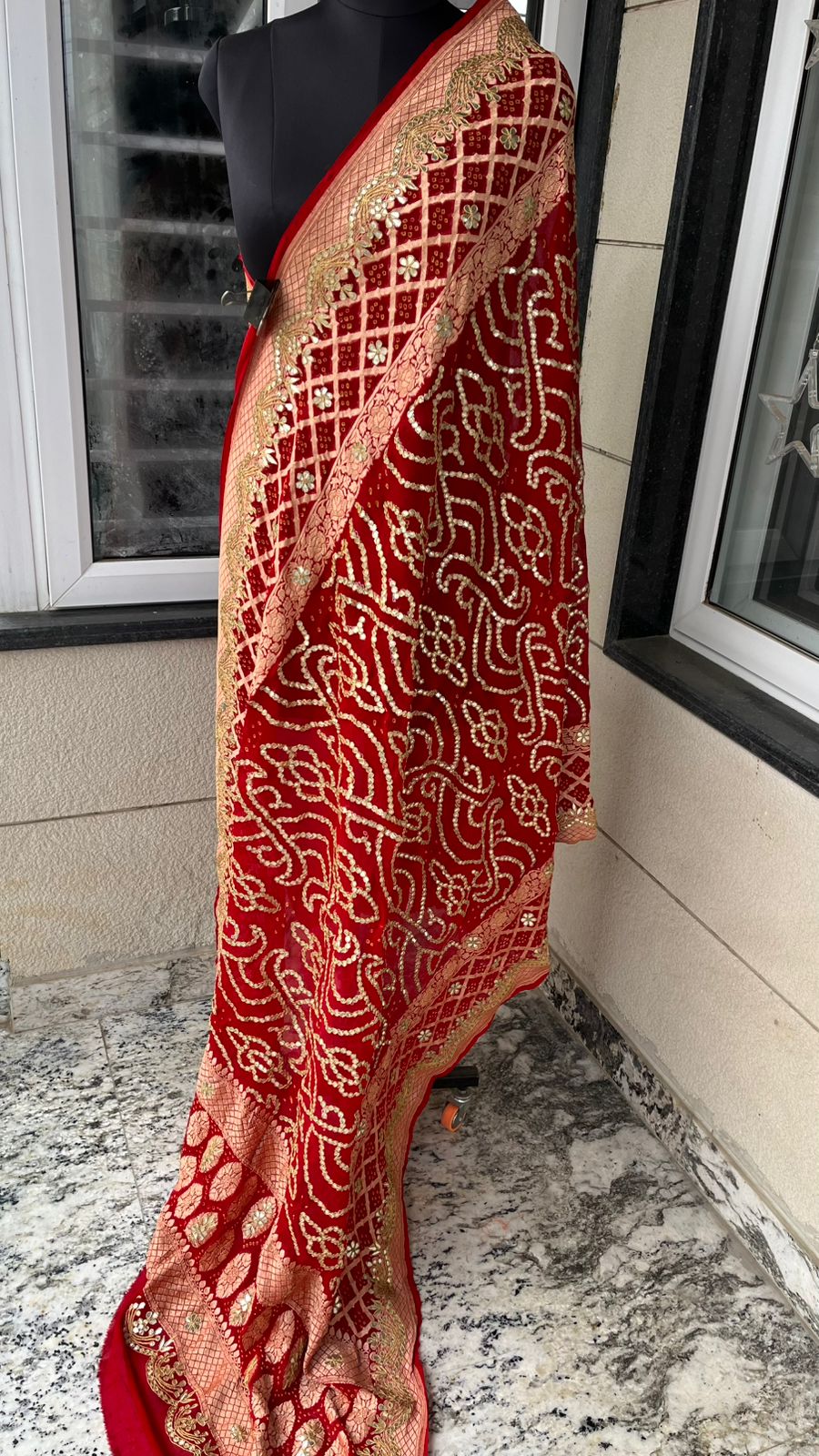 Bridal Royale Pure Khaddi Georgette Dupatta With Heavy Gotta Patti Jaal Handwork