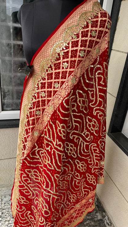 Bridal Royale Pure Khaddi Georgette Dupatta With Heavy Gotta Patti Jaal Handwork