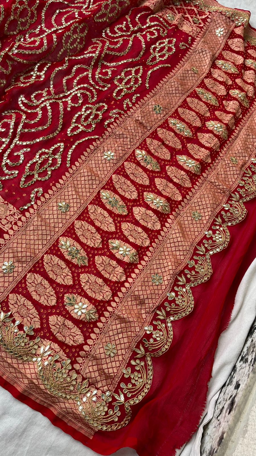 Bridal Royale Pure Khaddi Georgette Dupatta With Heavy Gotta Patti Jaal Handwork
