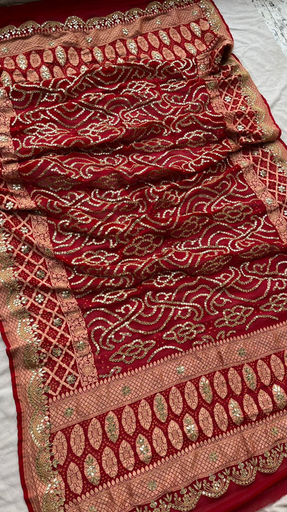 Bridal Royale Pure Khaddi Georgette Dupatta With Heavy Gotta Patti Jaal Handwork