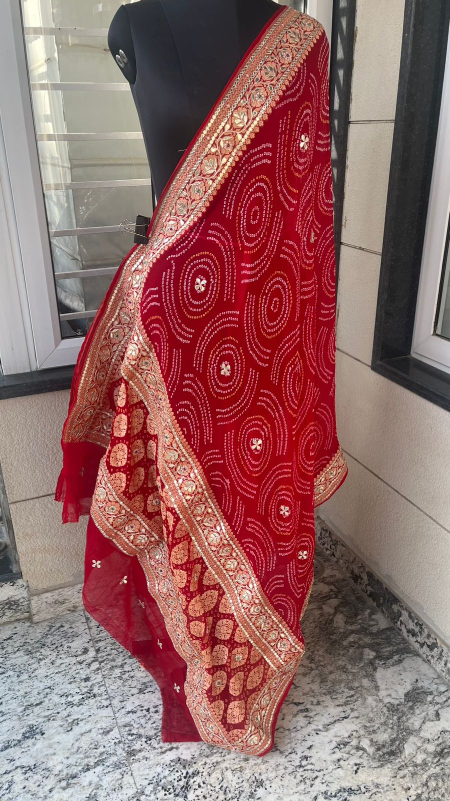 Rajwada Pure Khaddi Georgette Dupatta With Gotta Patti Zardozi & Pearl Swirl Handwork