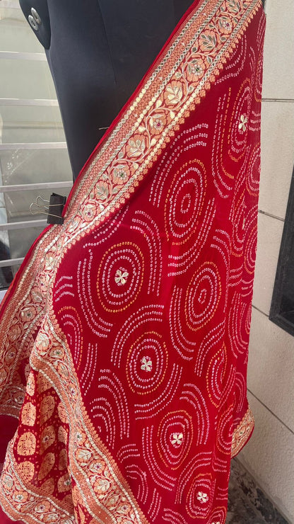 Rajwada Pure Khaddi Georgette Dupatta With Gotta Patti Zardozi & Pearl Swirl Handwork