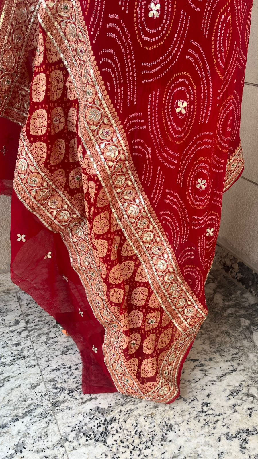 Rajwada Pure Khaddi Georgette Dupatta With Gotta Patti Zardozi & Pearl Swirl Handwork