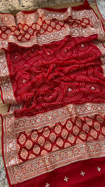 Rajwada Pure Khaddi Georgette Dupatta With Gotta Patti Zardozi & Pearl Swirl Handwork