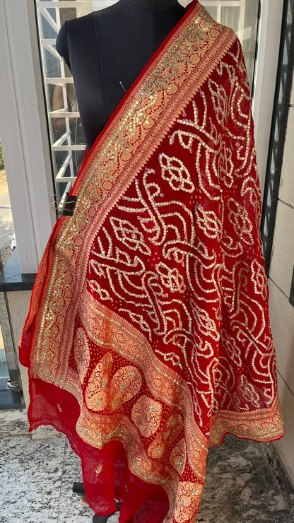 Maharani Bridal Pure Khaddi Georgette Dupatta With Heavy Jaal Gotta Patti & Dori Handwork