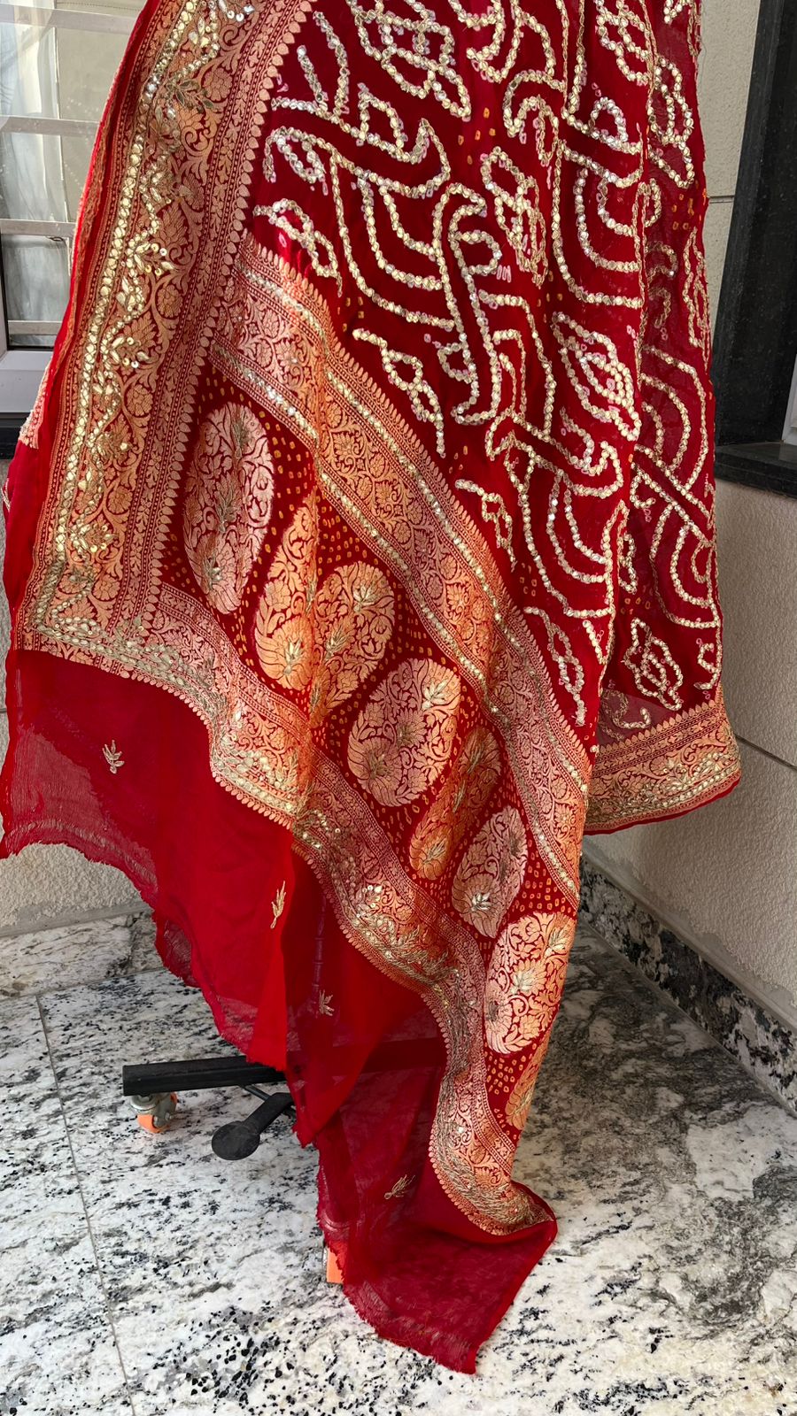 Maharani Bridal Pure Khaddi Georgette Dupatta With Heavy Jaal Gotta Patti & Dori Handwork