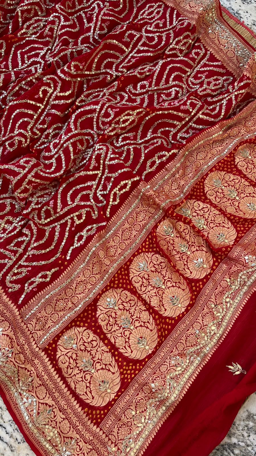 Maharani Bridal Pure Khaddi Georgette Dupatta With Heavy Jaal Gotta Patti & Dori Handwork