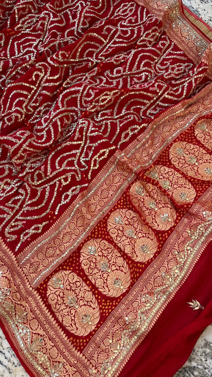 Maharani Bridal Pure Khaddi Georgette Dupatta With Heavy Jaal Gotta Patti & Dori Handwork