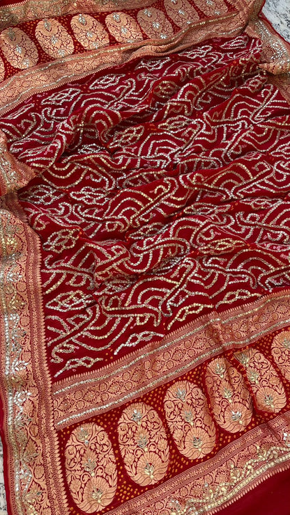 Maharani Bridal Pure Khaddi Georgette Dupatta With Heavy Jaal Gotta Patti & Dori Handwork