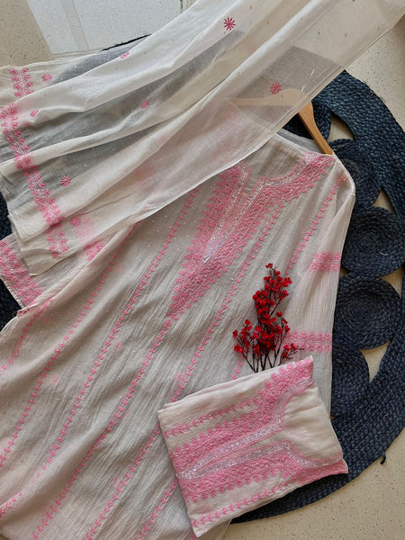 Elegant Pure Mul Chanderi Kurta Dupatta Set With Sequin And Katdana Work