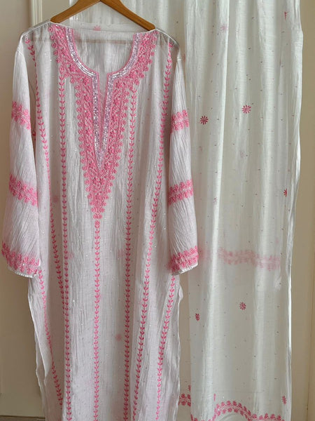 Elegant Pure Mul Chanderi Kurta Dupatta Set With Sequin And Katdana Work