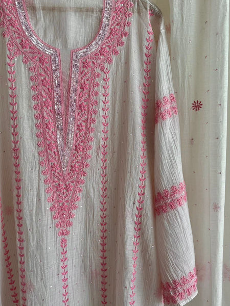 Elegant Pure Mul Chanderi Kurta Dupatta Set With Sequin And Katdana Work