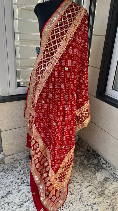 Bridal Royale Pure Khaddi Georgette Dupatta With Heavy Gotta Patti & Dori Handwork