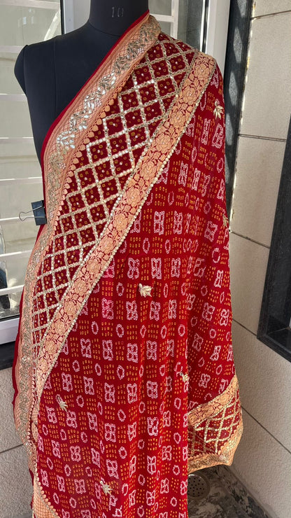 Bridal Royale Pure Khaddi Georgette Dupatta With Heavy Gotta Patti & Dori Handwork