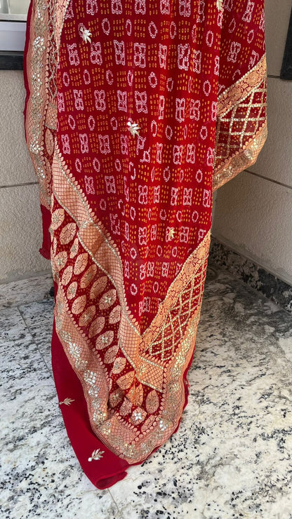 Bridal Royale Pure Khaddi Georgette Dupatta With Heavy Gotta Patti & Dori Handwork